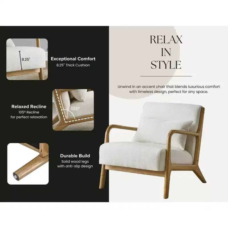 Fauteuil d'appoint Eterna de style moderne du milieu du siècle par Roundhill Furniture avec oreiller lombaire amovible