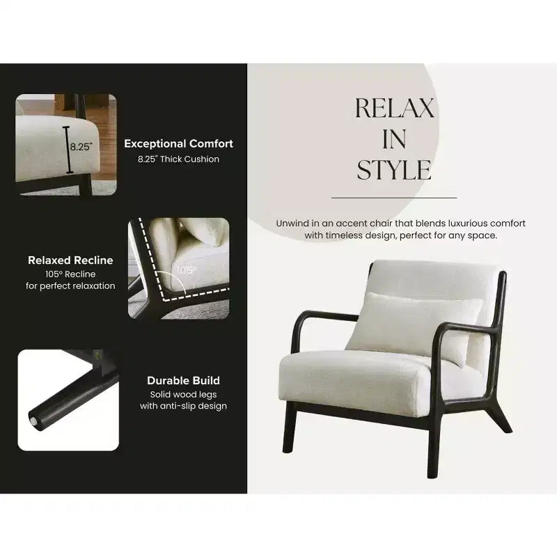 Fauteuil d'appoint Eterna de style moderne du milieu du siècle par Roundhill Furniture avec oreiller lombaire amovible