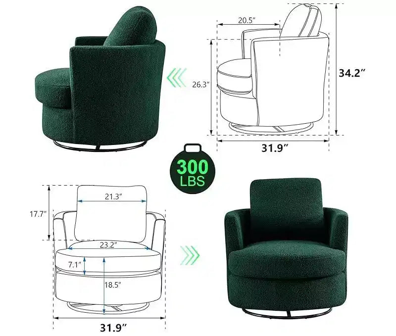 Chaise GDFStudio Bertha pivotante en Boucle de 32 po en bois et acier