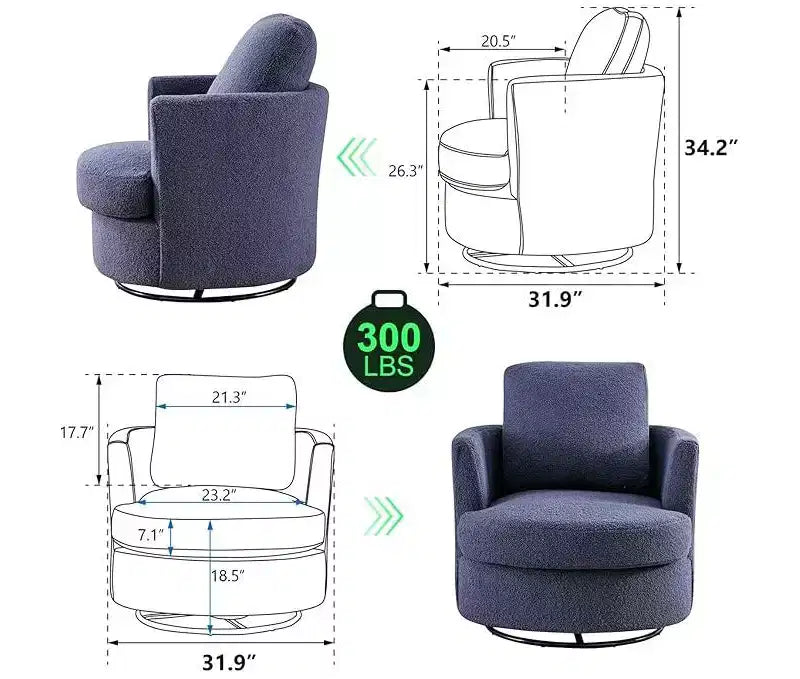 Chaise GDFStudio Bertha pivotante en Boucle de 32 po en bois et acier