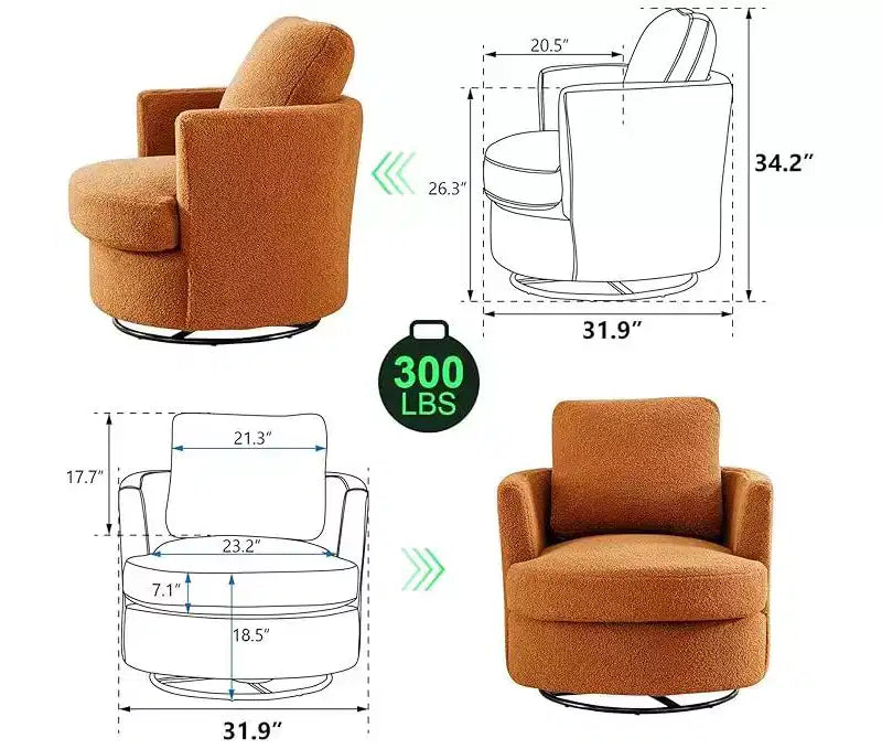 Chaise GDFStudio Bertha pivotante en Boucle de 32 po en bois et acier