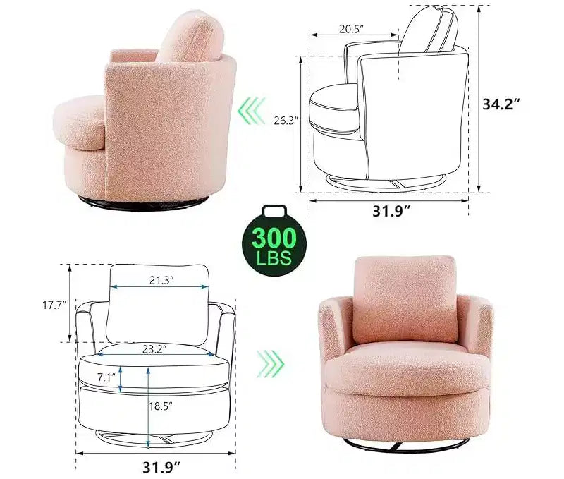 Chaise GDFStudio Bertha pivotante en Boucle de 32 po en bois et acier