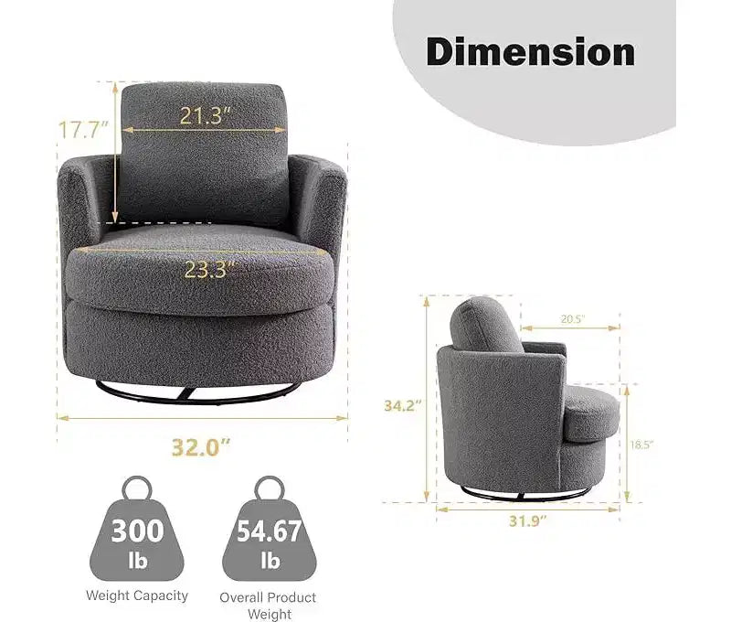 Chaise GDFStudio Bertha pivotante en Boucle de 32 po en bois et acier