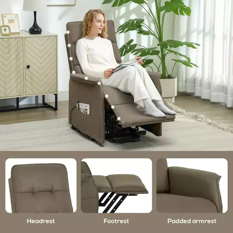 HOMCOM Fauteuil inclinable releveur électrique, Fauteuil relax électrique avec télécommande, Poches latérales, Ressorts ensachés, Dossier touffeté, Montage rapide