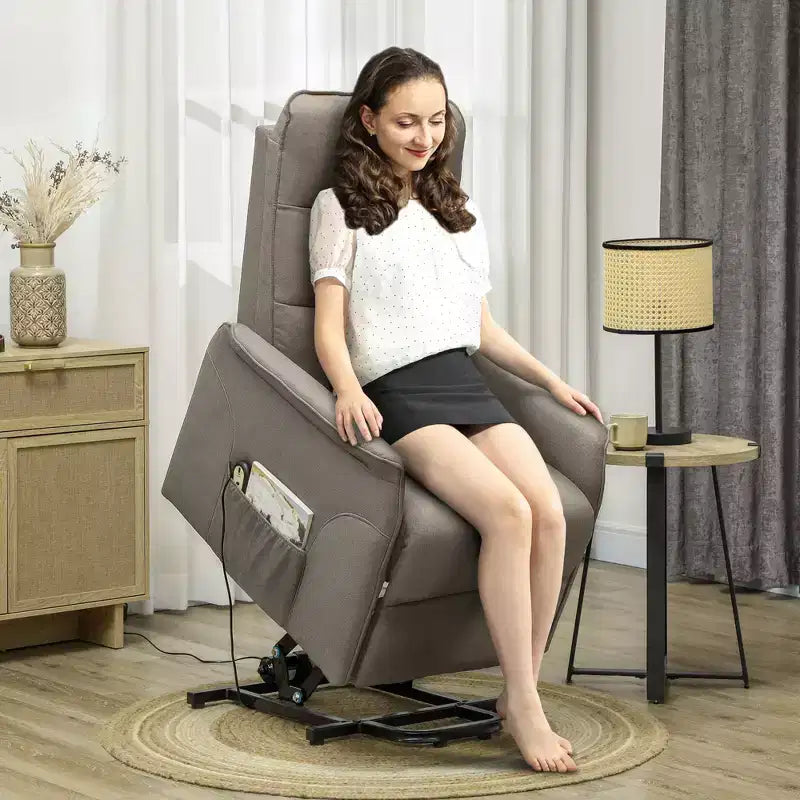 HOMCOM Fauteuil inclinable releveur électrique, Fauteuil relax électrique avec télécommande, Poches latérales, Ressorts ensachés, Dossier touffeté, Montage rapide