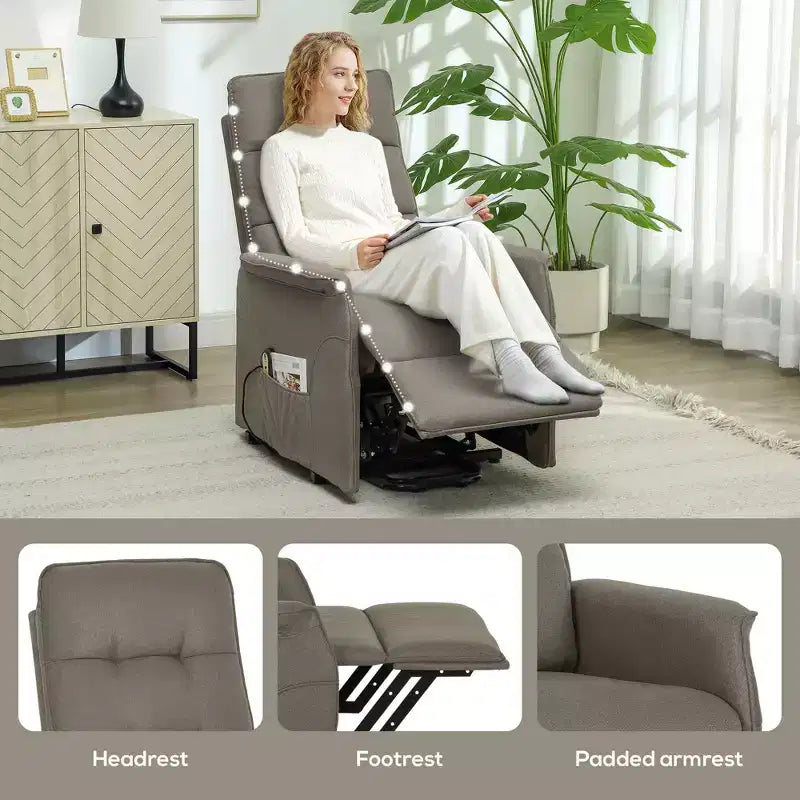 HOMCOM Fauteuil inclinable releveur électrique, Fauteuil relax électrique avec télécommande, Poches latérales, Ressorts ensachés, Dossier touffeté, Montage rapide