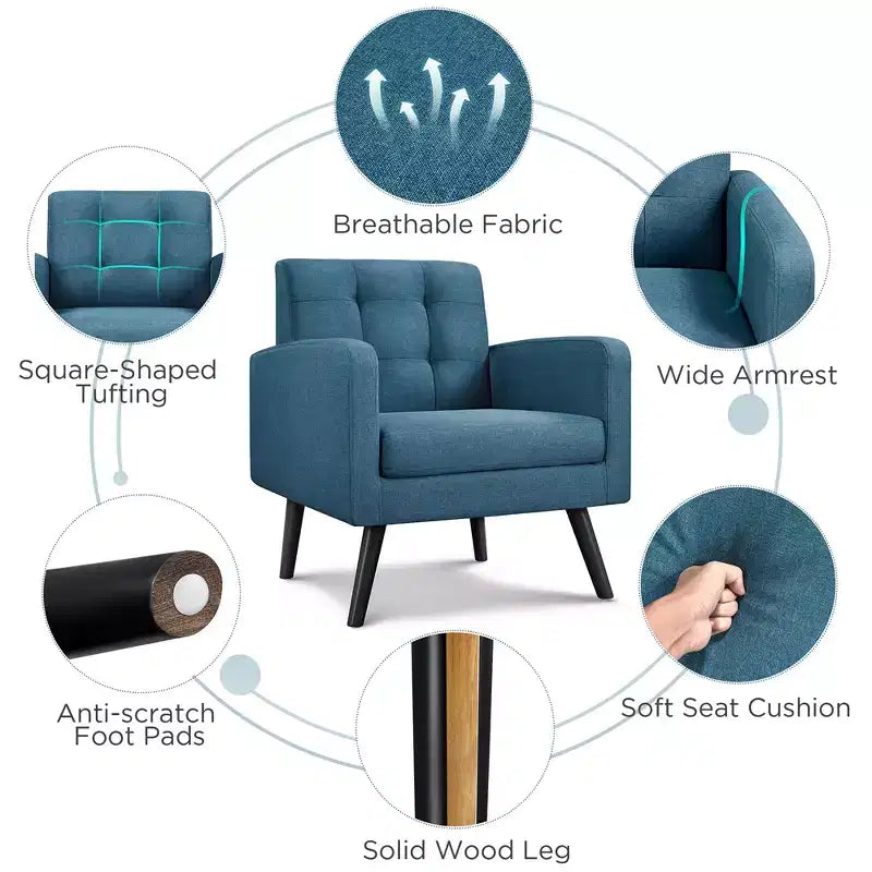 Yaheetech Set of 2 Mid Century Tufted Back Accent Arm Chair with Rubberwood Legs