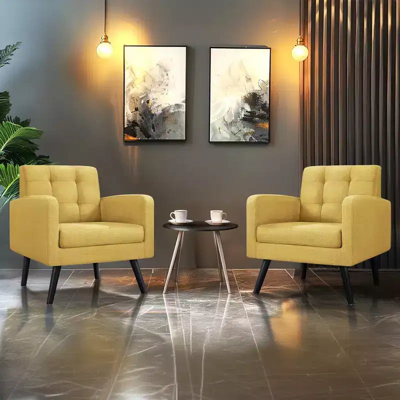 Yaheetech Set of 2 Mid Century Tufted Back Accent Arm Chair with Rubberwood Legs