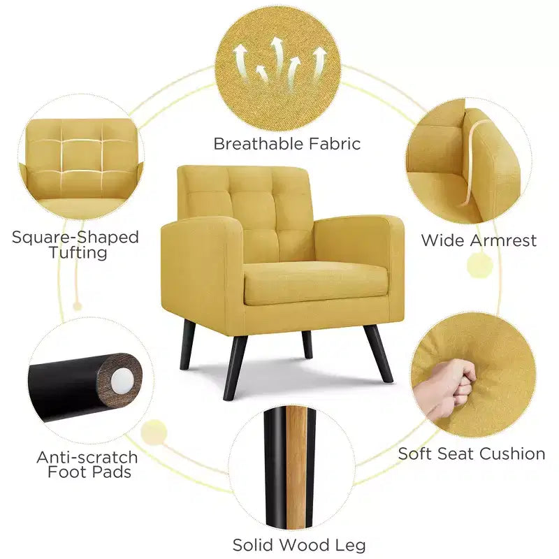Yaheetech Set of 2 Mid Century Tufted Back Accent Arm Chair with Rubberwood Legs