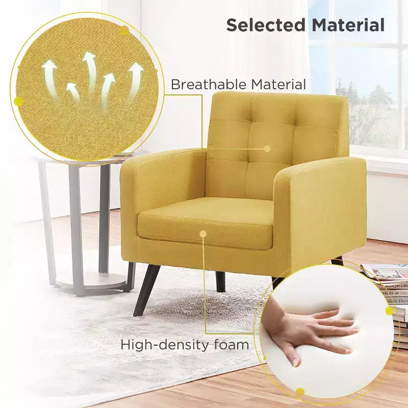 Yaheetech Set of 2 Mid Century Tufted Back Accent Arm Chair with Rubberwood Legs