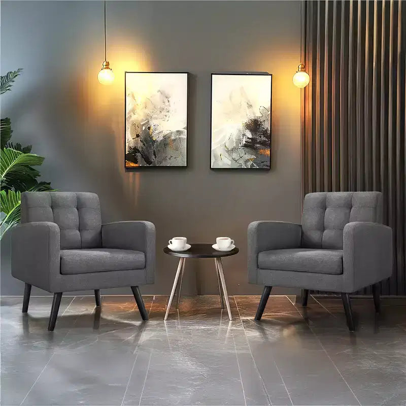 Yaheetech Set of 2 Mid Century Tufted Back Accent Arm Chair with Rubberwood Legs