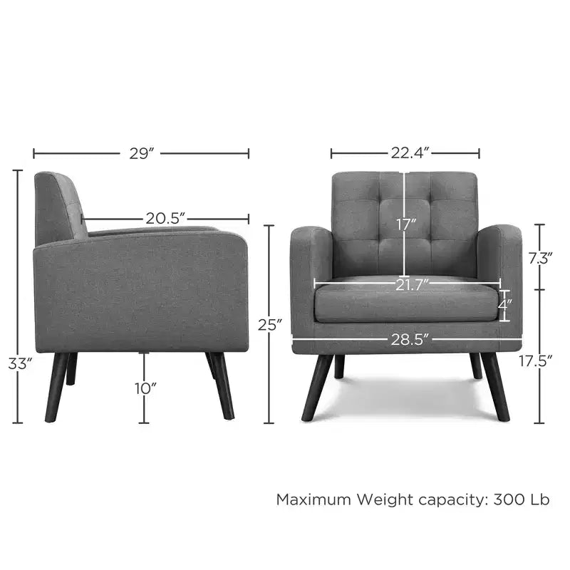 Yaheetech Set of 2 Mid Century Tufted Back Accent Arm Chair with Rubberwood Legs
