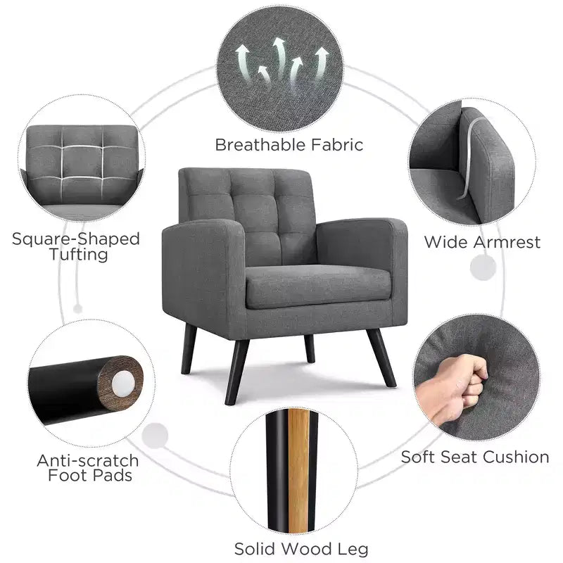Yaheetech Set of 2 Mid Century Tufted Back Accent Arm Chair with Rubberwood Legs