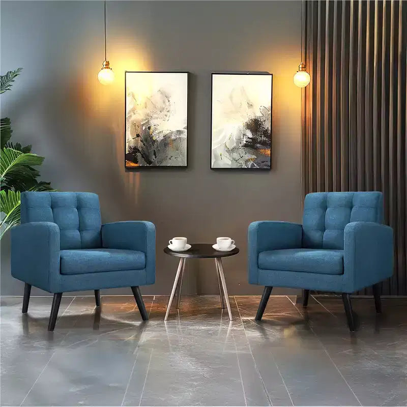 Yaheetech Set of 2 Mid Century Tufted Back Accent Arm Chair with Rubberwood Legs