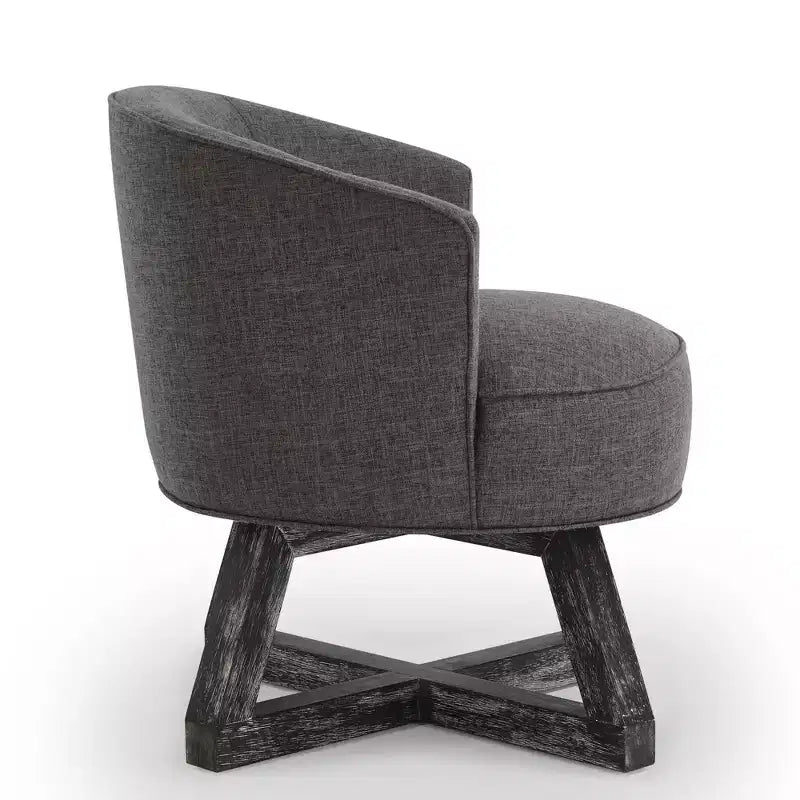 Chaise GDFStudio Glenn pivotante à 360°, avec revêtement en lin et piétement croisé en bois d'hévéa