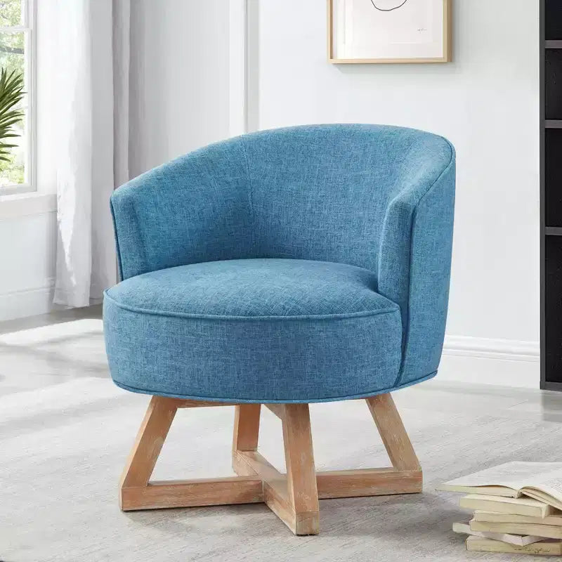 Chaise GDFStudio Glenn pivotante à 360°, avec revêtement en lin et piétement croisé en bois d'hévéa