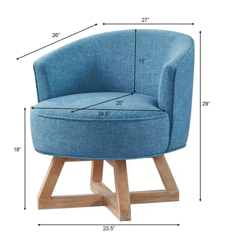 Chaise GDFStudio Glenn pivotante à 360°, avec revêtement en lin et piétement croisé en bois d'hévéa