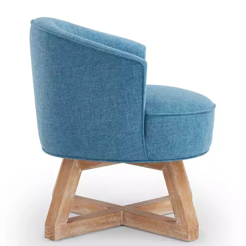 Chaise GDFStudio Glenn pivotante à 360°, avec revêtement en lin et piétement croisé en bois d'hévéa