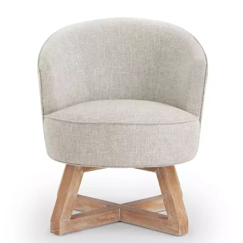 Chaise GDFStudio Glenn pivotante à 360°, avec revêtement en lin et piétement croisé en bois d'hévéa