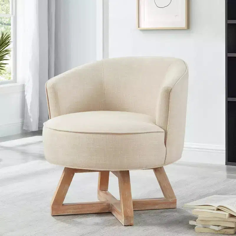 Chaise GDFStudio Glenn pivotante à 360°, avec revêtement en lin et piétement croisé en bois d'hévéa