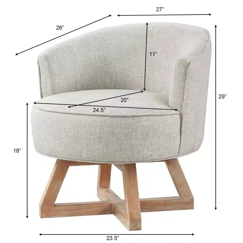 Chaise GDFStudio Glenn pivotante à 360°, avec revêtement en lin et piétement croisé en bois d'hévéa