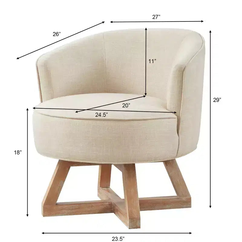 Chaise GDFStudio Glenn pivotante à 360°, avec revêtement en lin et piétement croisé en bois d'hévéa