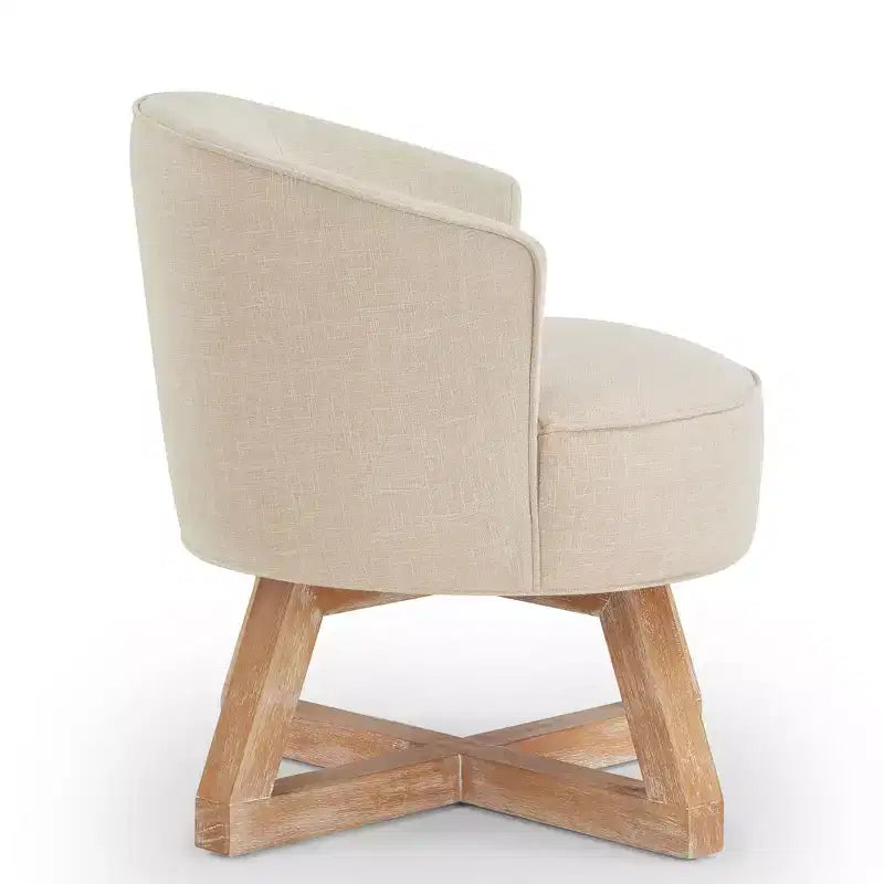 Chaise GDFStudio Glenn pivotante à 360°, avec revêtement en lin et piétement croisé en bois d'hévéa