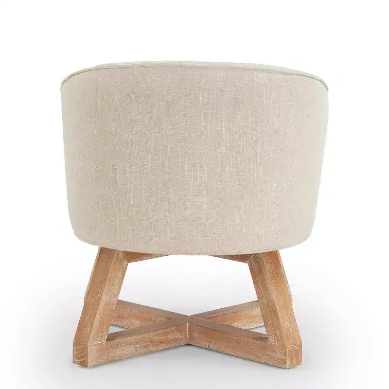 Chaise GDFStudio Glenn pivotante à 360°, avec revêtement en lin et piétement croisé en bois d'hévéa