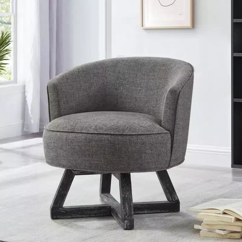 Chaise GDFStudio Glenn pivotante à 360°, avec revêtement en lin et piétement croisé en bois d'hévéa