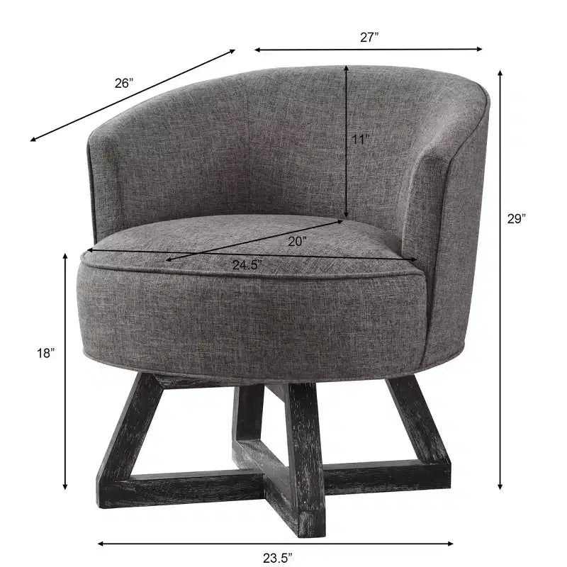 Chaise GDFStudio Glenn pivotante à 360°, avec revêtement en lin et piétement croisé en bois d'hévéa