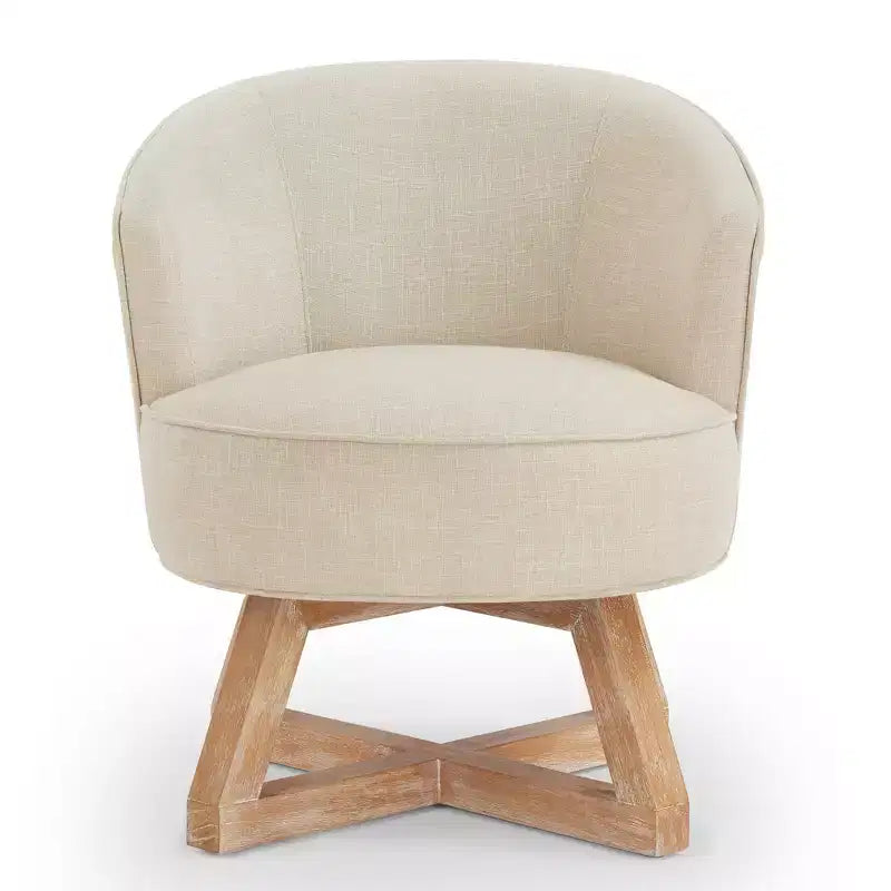 GDFStudio Glenn 360 Swivel Linen Upholstery Rubberwood Cross Base Chair
