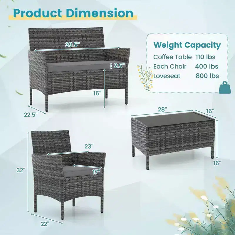Ensemble de mobilier de patio Costway 8 pièces avec coussins lavables et table basse en verre trempé