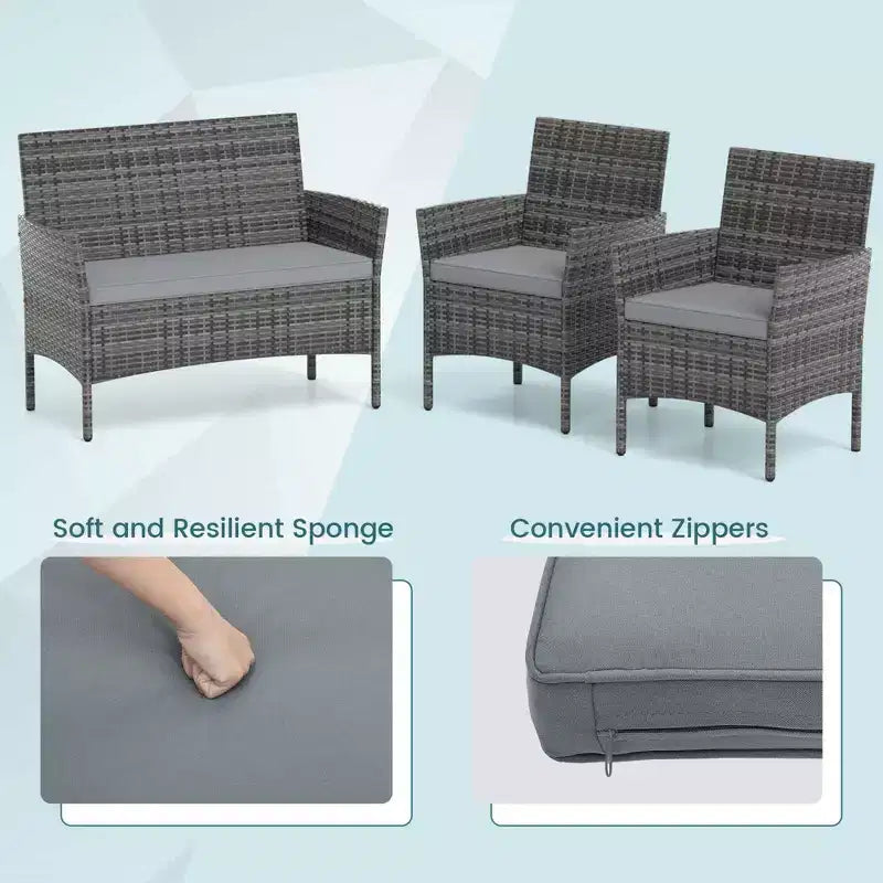 Ensemble de mobilier de patio Costway 8 pièces avec coussins lavables et table basse en verre trempé