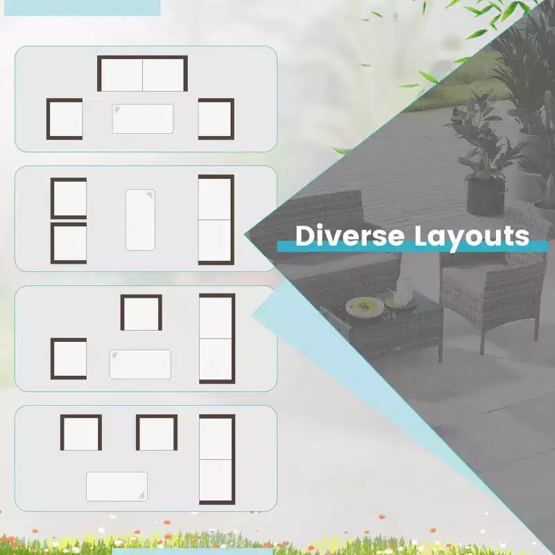 Ensemble de mobilier de patio Costway 8 pièces avec coussins lavables et table basse en verre trempé