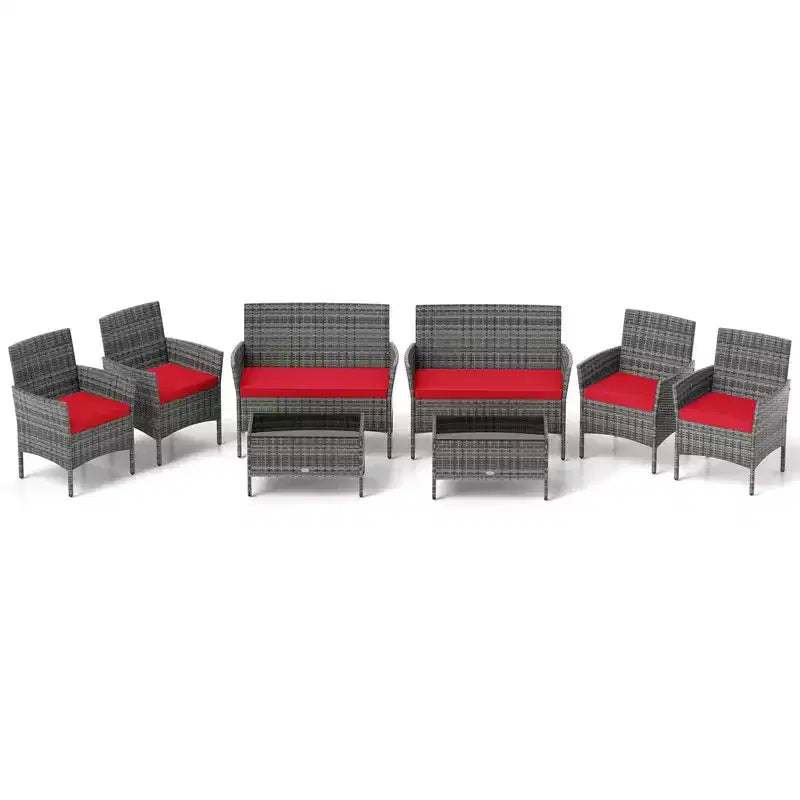 Ensemble de mobilier de patio Costway 8 pièces avec coussins lavables et table basse en verre trempé