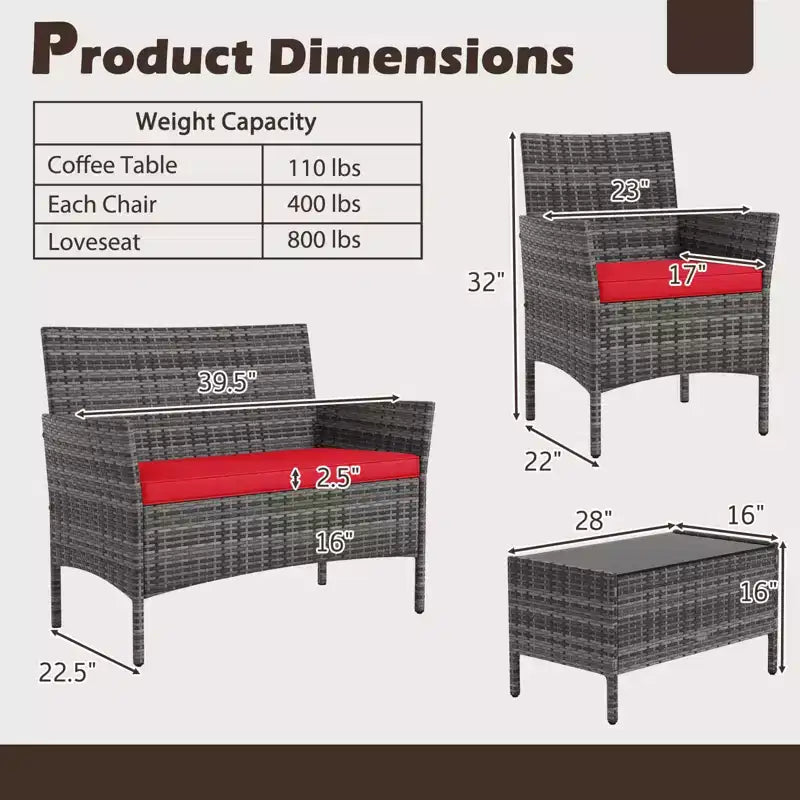 Ensemble de mobilier de patio Costway 8 pièces avec coussins lavables et table basse en verre trempé