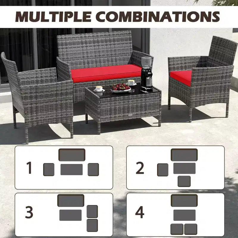 Ensemble de mobilier de patio Costway 8 pièces avec coussins lavables et table basse en verre trempé