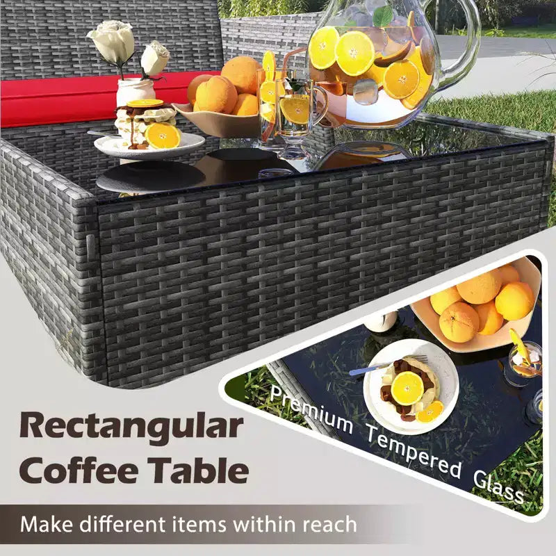 Ensemble de mobilier de patio Costway 8 pièces avec coussins lavables et table basse en verre trempé