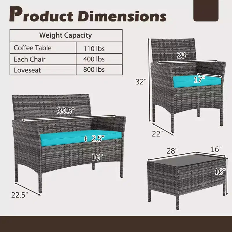 Ensemble de mobilier de patio Costway 8 pièces avec coussins lavables et table basse en verre trempé