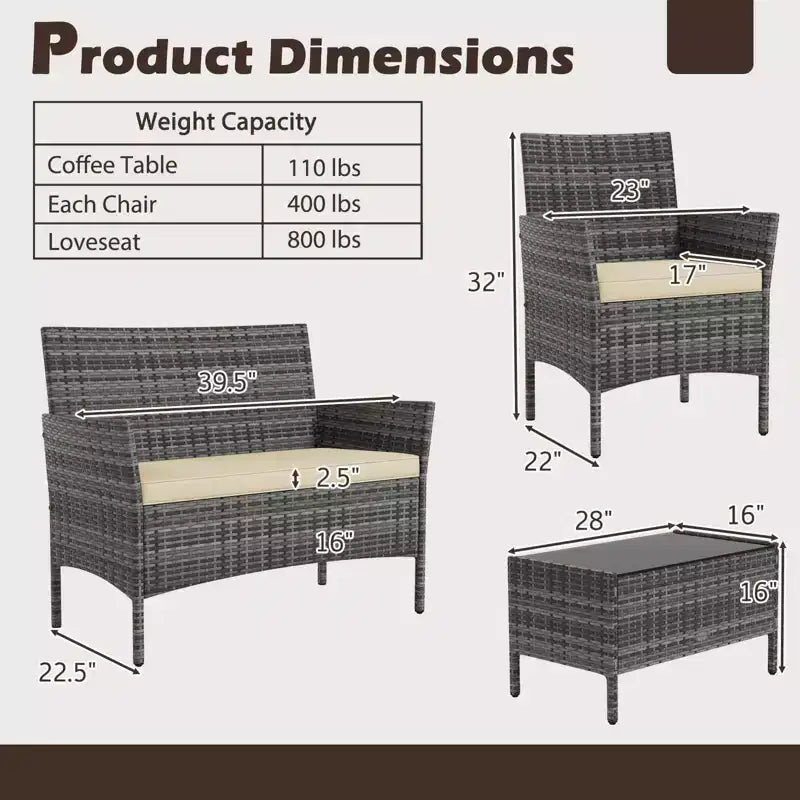 Ensemble de mobilier de patio Costway 8 pièces avec coussins lavables et table basse en verre trempé