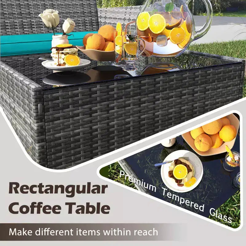 Ensemble de mobilier de patio Costway 8 pièces avec coussins lavables et table basse en verre trempé