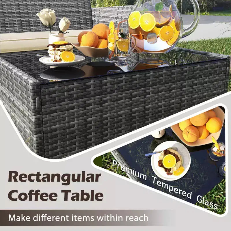 Ensemble de mobilier de patio Costway 8 pièces avec coussins lavables et table basse en verre trempé