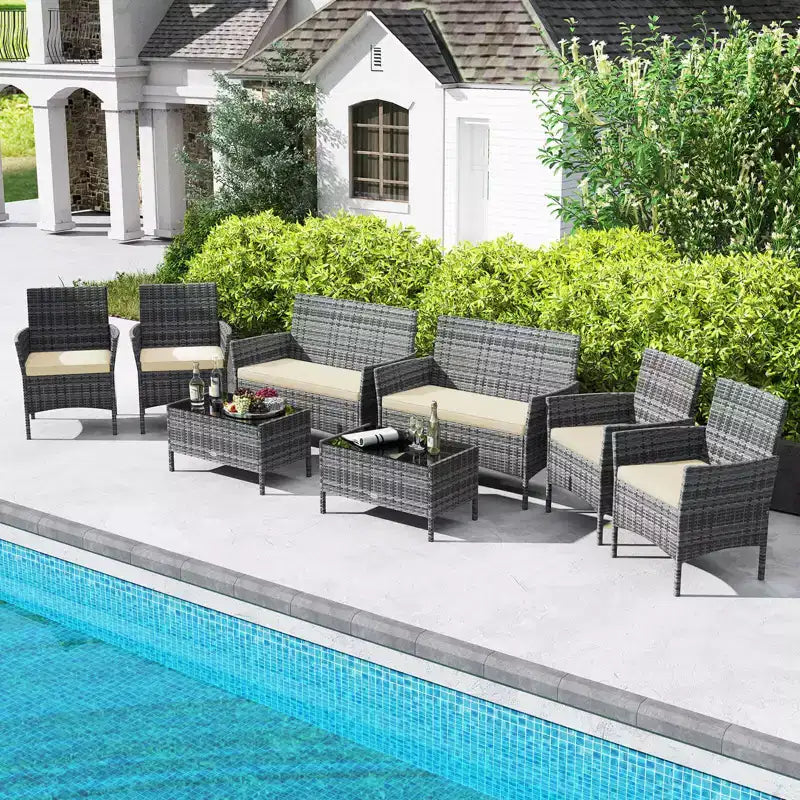 Costway 8 PCS Patio Furniture Set with Washable Cushions and Tempered Glass Coffee Table