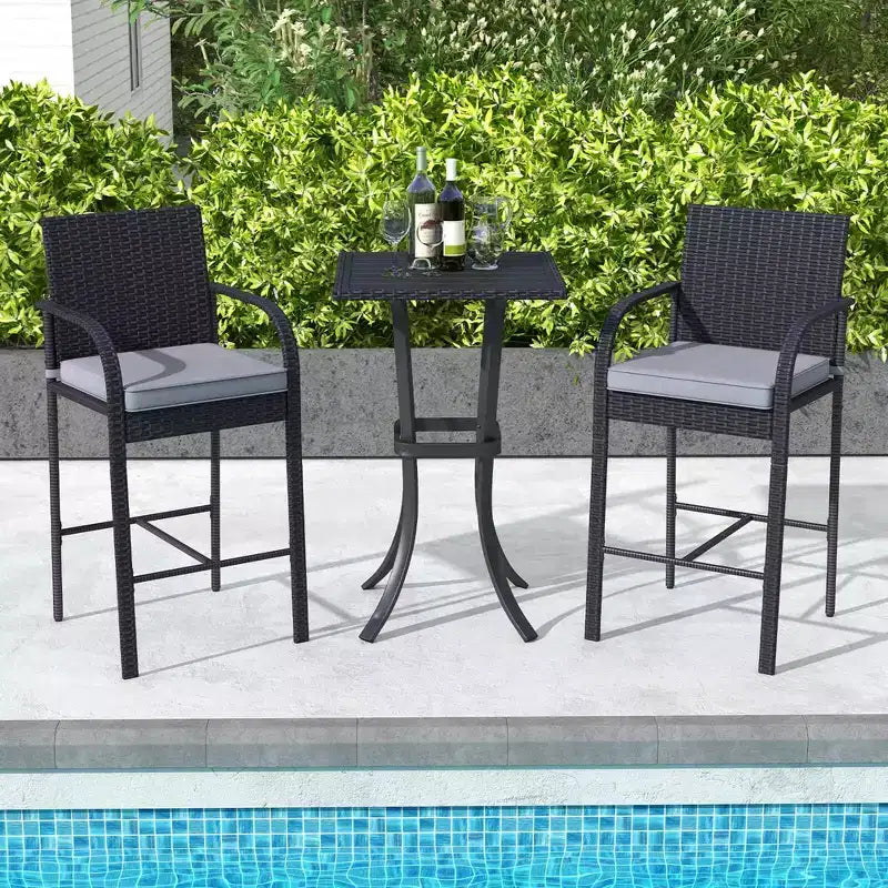 Costway Ensemble de 3 Meubles de Bar de Jardin en Rotin Chaises & Table Carrée avec Cadre Métallique Robuste