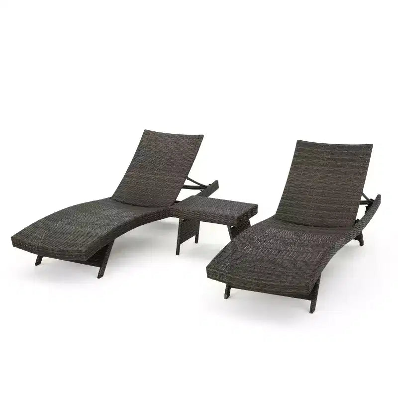 GDFStudio Thelma Outdoor Wicker 3 Piece Chaise Lounge Set, Mixed Mocha