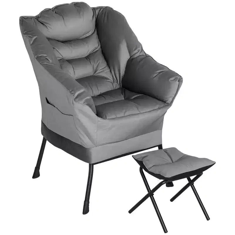 HOMCOM Fauteuil relax avec ottoman, Fauteuil de salon rembourré en tissu avec accoudoirs et poches latérales