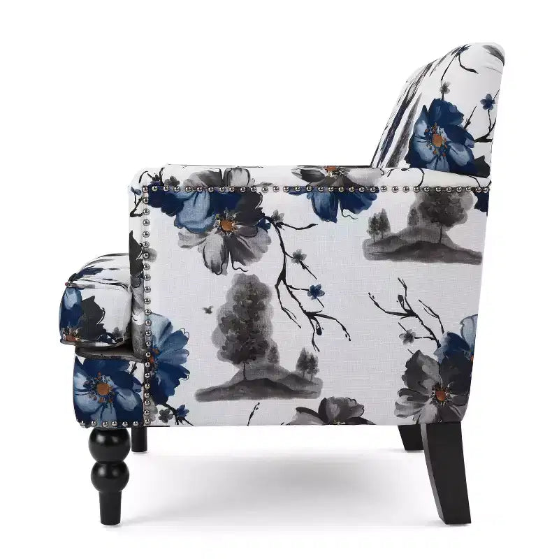 GDFStudio Eve - Fauteuil club d'appoint contemporain en tissu avec clous décoratifs, imprimé floral