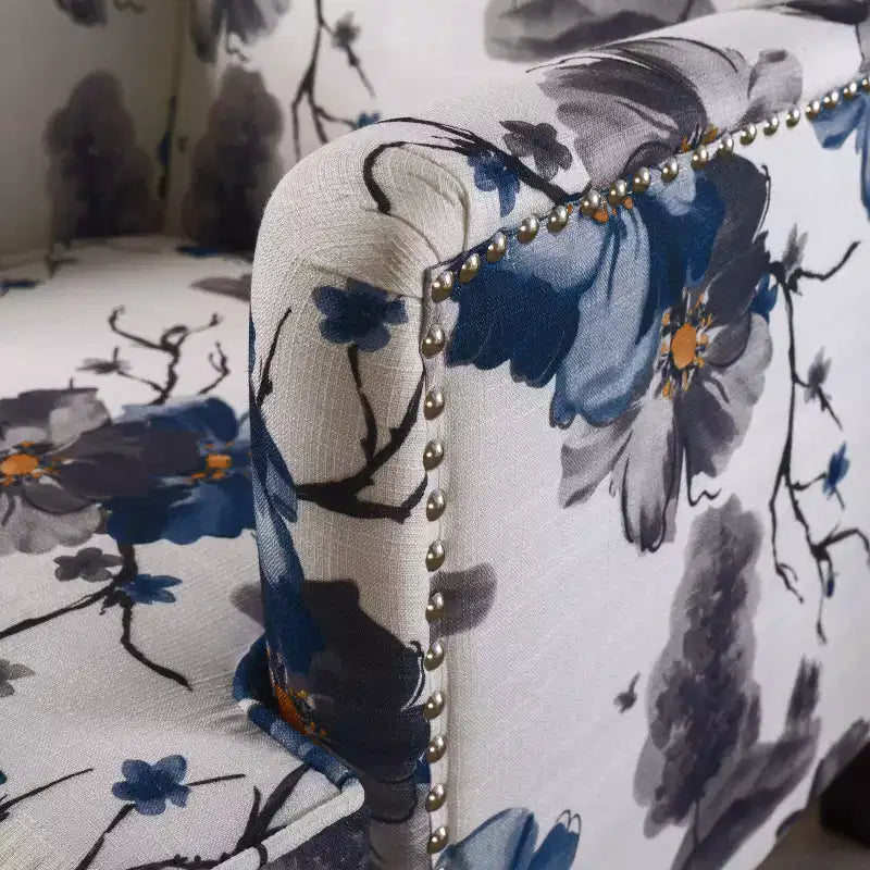 GDFStudio Eve - Fauteuil club d'appoint contemporain en tissu avec clous décoratifs, imprimé floral