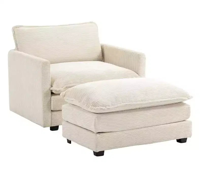 41.34 Corduroy Oversized Accent Chair, Sofa Chair with Ottoman and Large Seat, Modern Armchair Reading Chairs for Bedroom Living Room