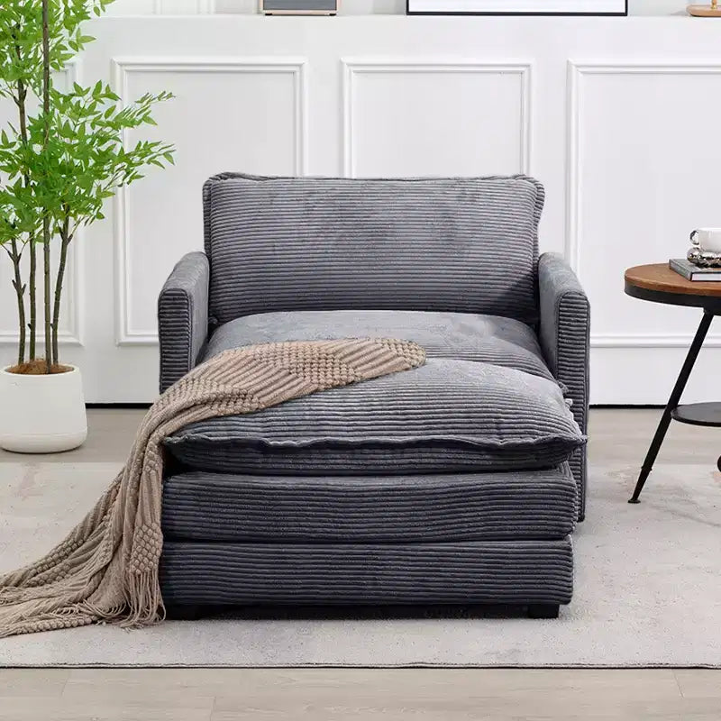 41.34 Fauteuil d'appoint surdimensionné en velours côtelé, Fauteuil-canapé avec ottoman et assise large, Fauteuil de lecture moderne pour chambre et salon